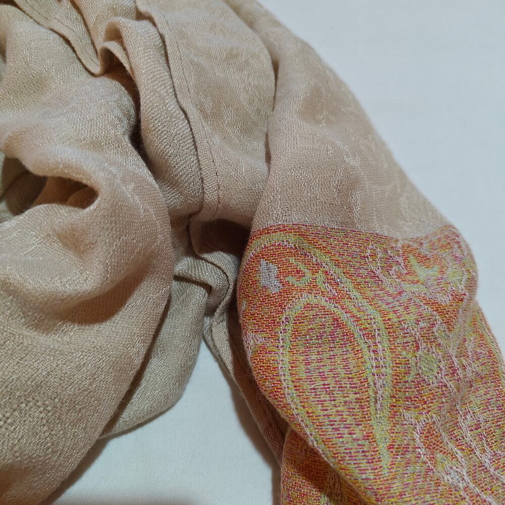 100% Pashmina Paisley Scarf Wrap Fringe Shawl Pink Gold - Picture 3 of 4